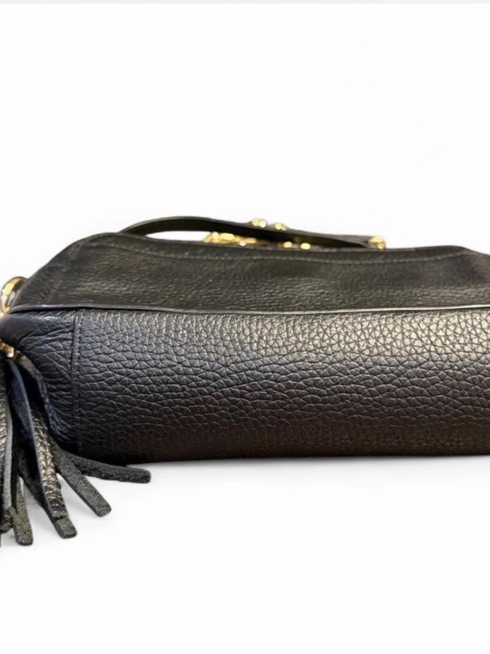 14th & Union Black Leather Crossbody Bag with Gold Chain, Tassel and Bag Charm